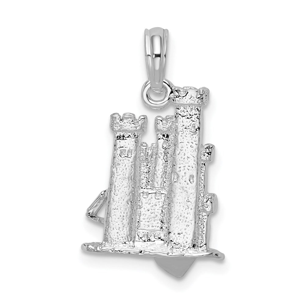 Sterling Silver Rhodium-plated Polished 3D Sandcastle/Shovel Pendant