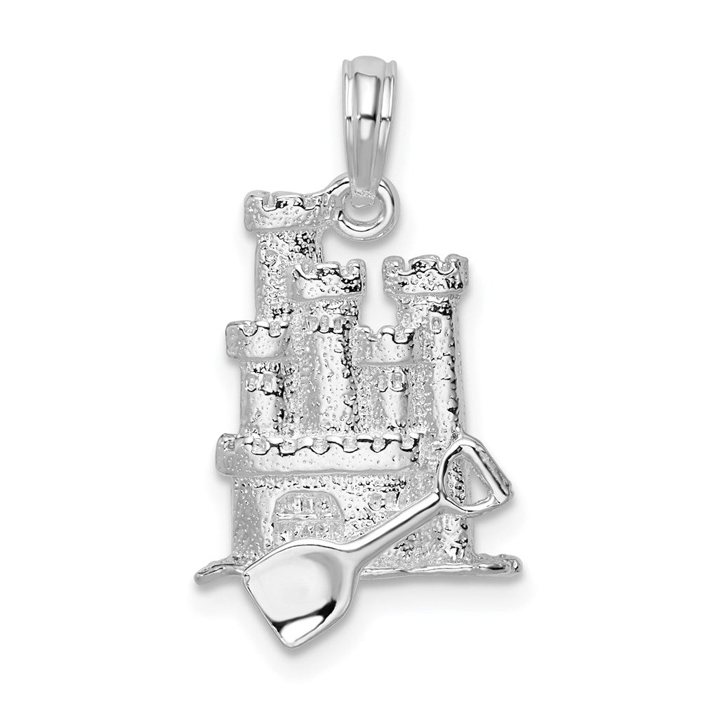 Sterling Silver Rhodium-plated Polished 3D Sandcastle/Shovel Pendant