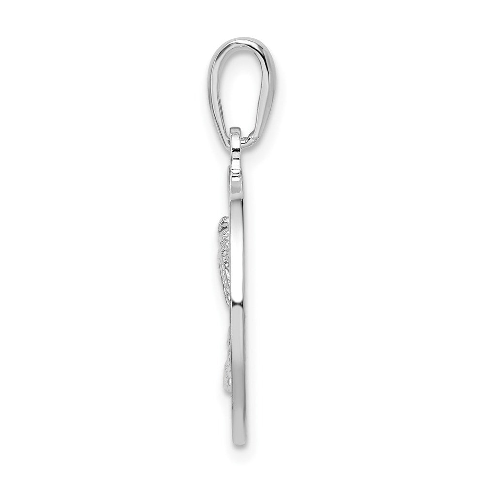Sterling Silver Rhodium-plated Textured Bahamas w/Palm Tree Pendant