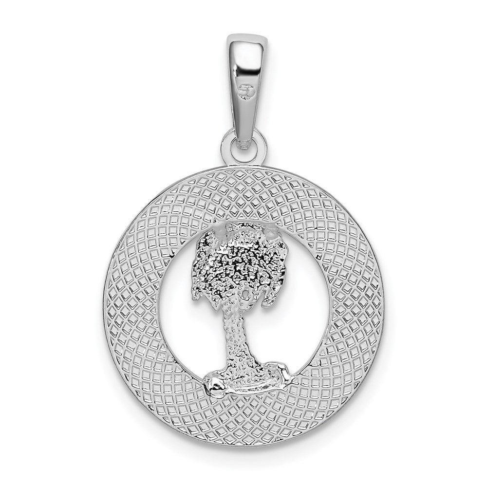 Sterling Silver Rhodium-plated Textured Bahamas w/Palm Tree Pendant