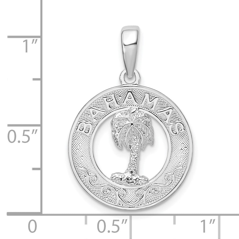 Sterling Silver Rhodium-plated Textured Bahamas w/Palm Tree Pendant