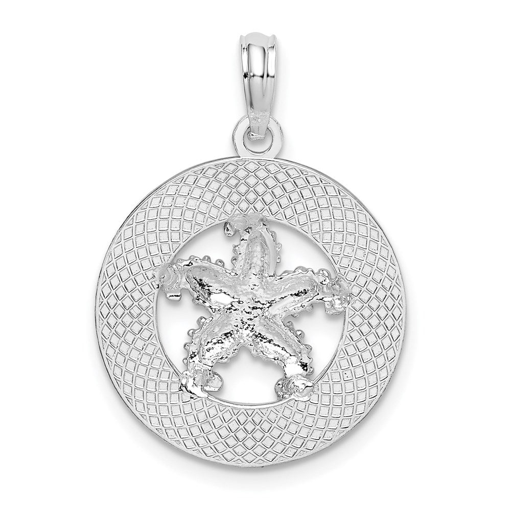 Sterling Silver Rhodium-plated Textured Bahamas w/Starfish Pendant