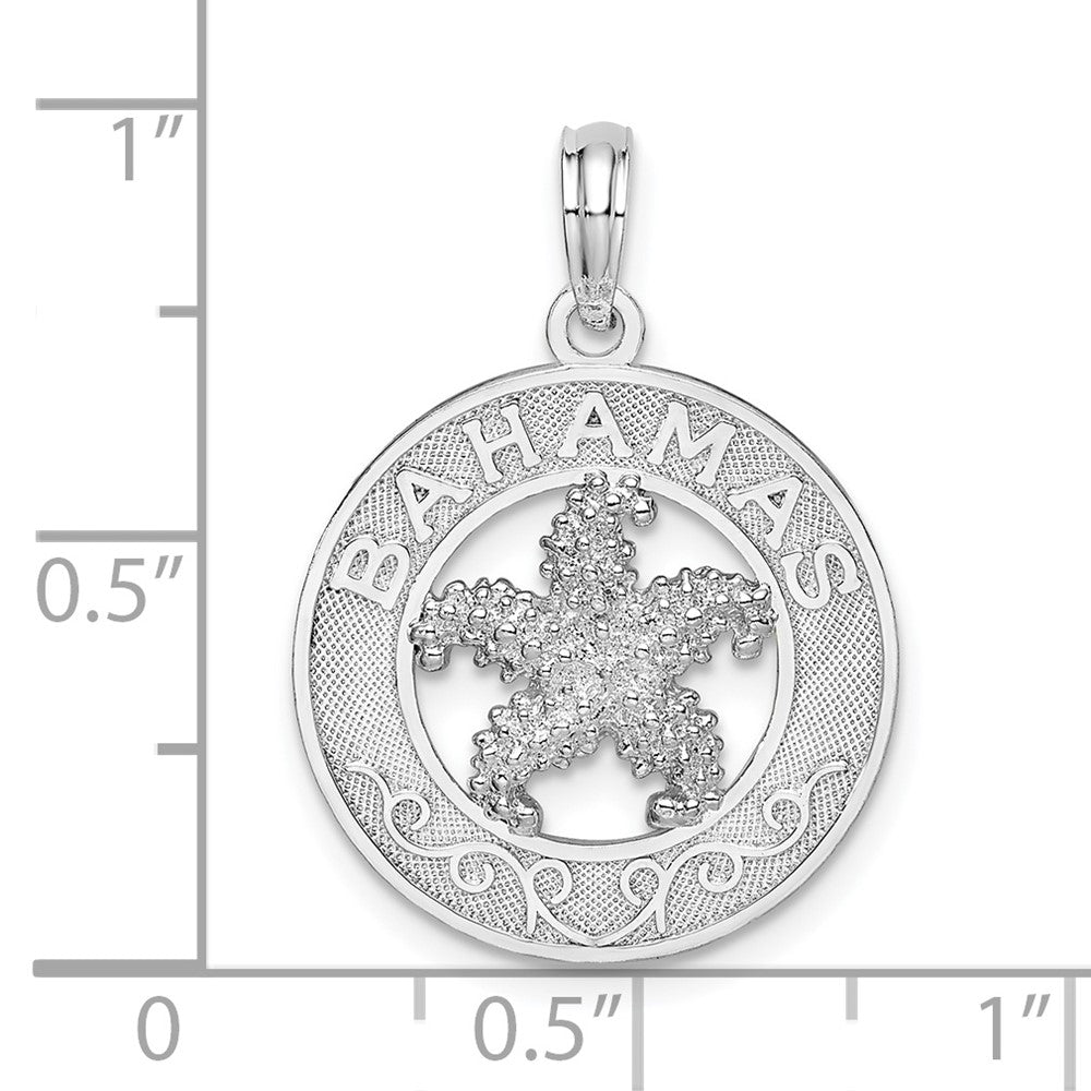 Sterling Silver Rhodium-plated Textured Bahamas w/Starfish Pendant