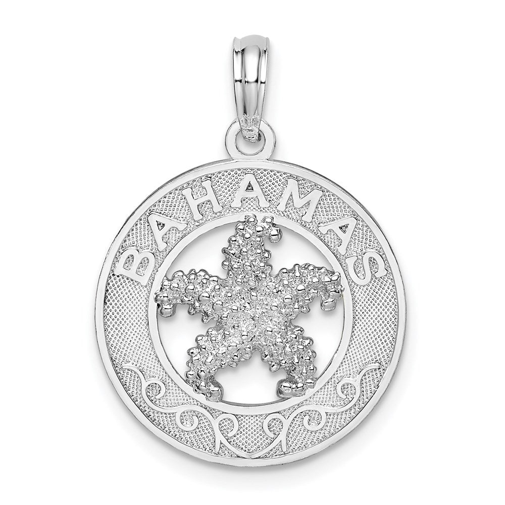 Sterling Silver Rhodium-plated Textured Bahamas w/Starfish Pendant