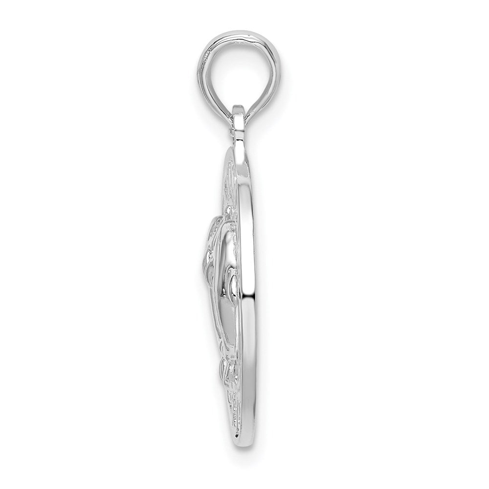 Sterling Silver Rhodium-plated Textured Bahamas w/Dolphins Pendant