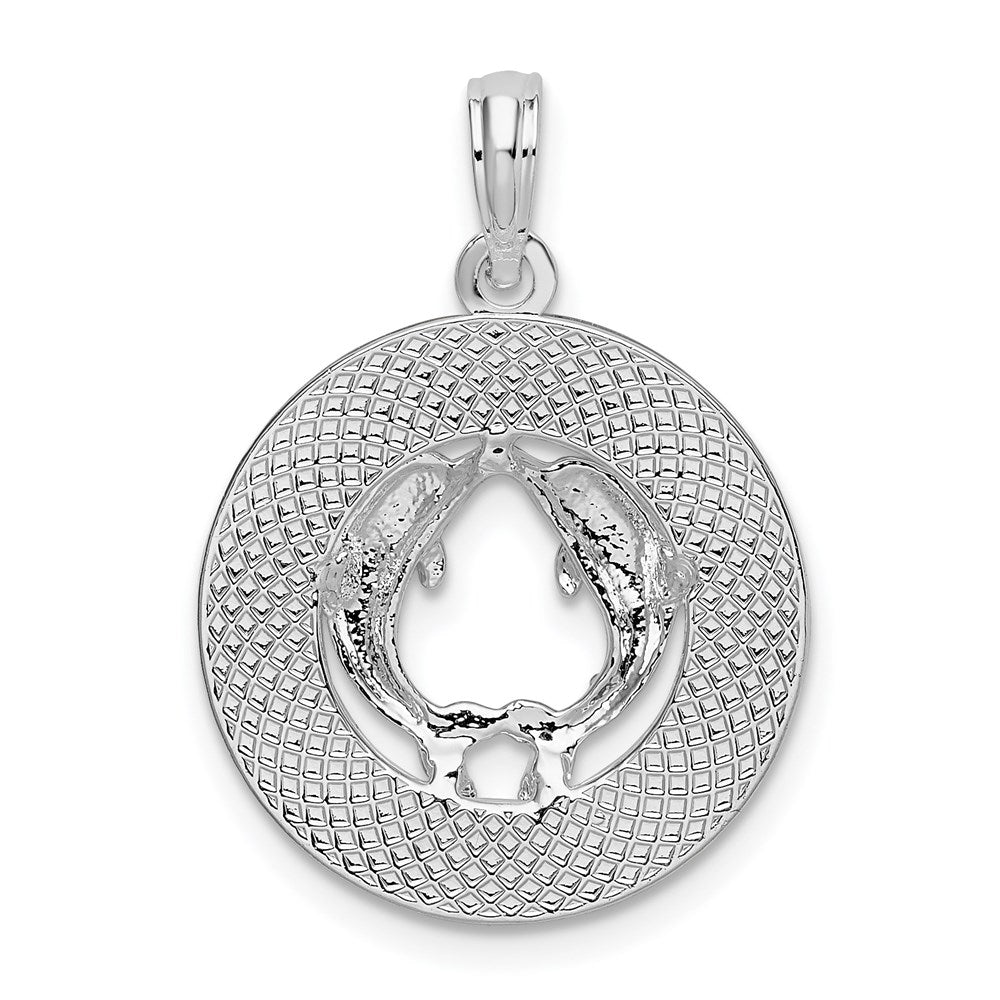 Sterling Silver Rhodium-plated Textured Bahamas w/Dolphins Pendant