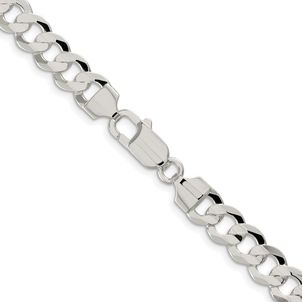 Sterling Silver Rhodium-plated 7.8mm Concave Beveled Curb Chain