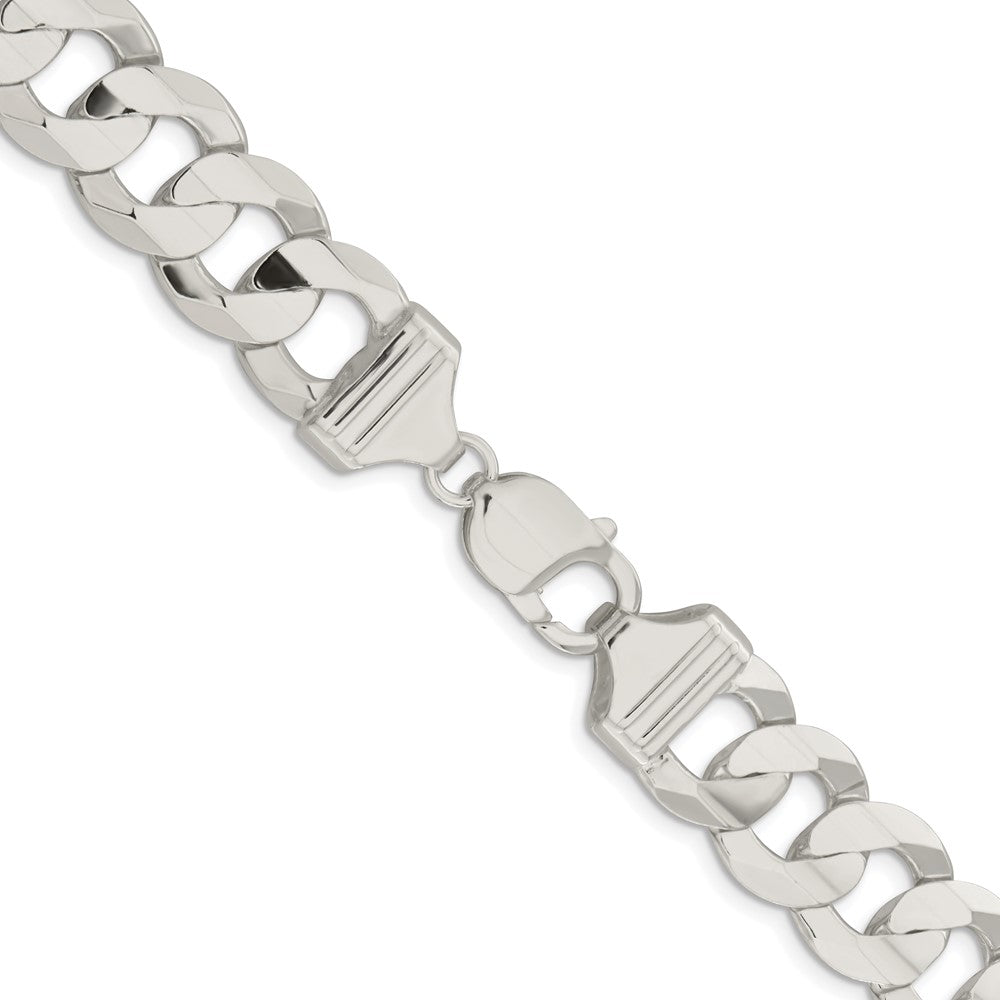 Sterling Silver Rhodium-plated 14.0mm Concave Beveled Curb Chain