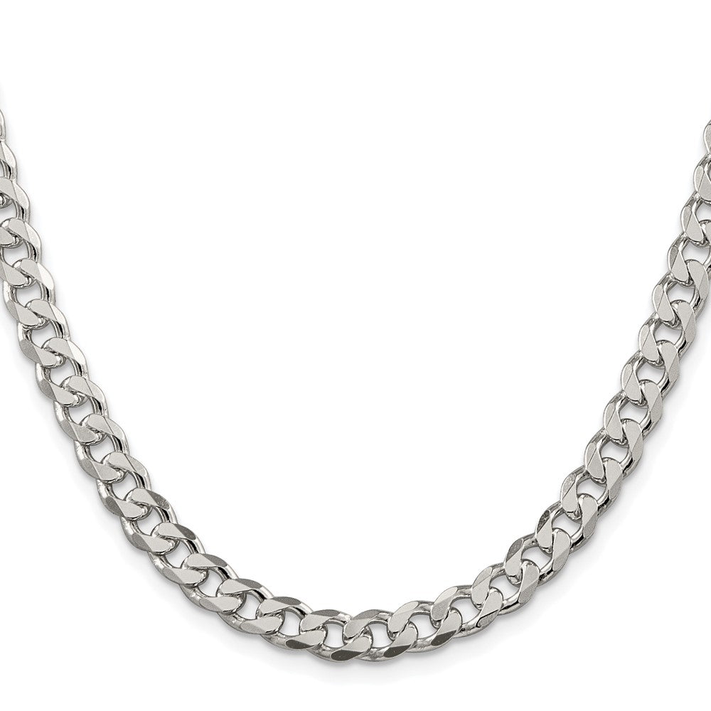Sterling Silver Rhodium-plated 7mm Pavé Curb Chain