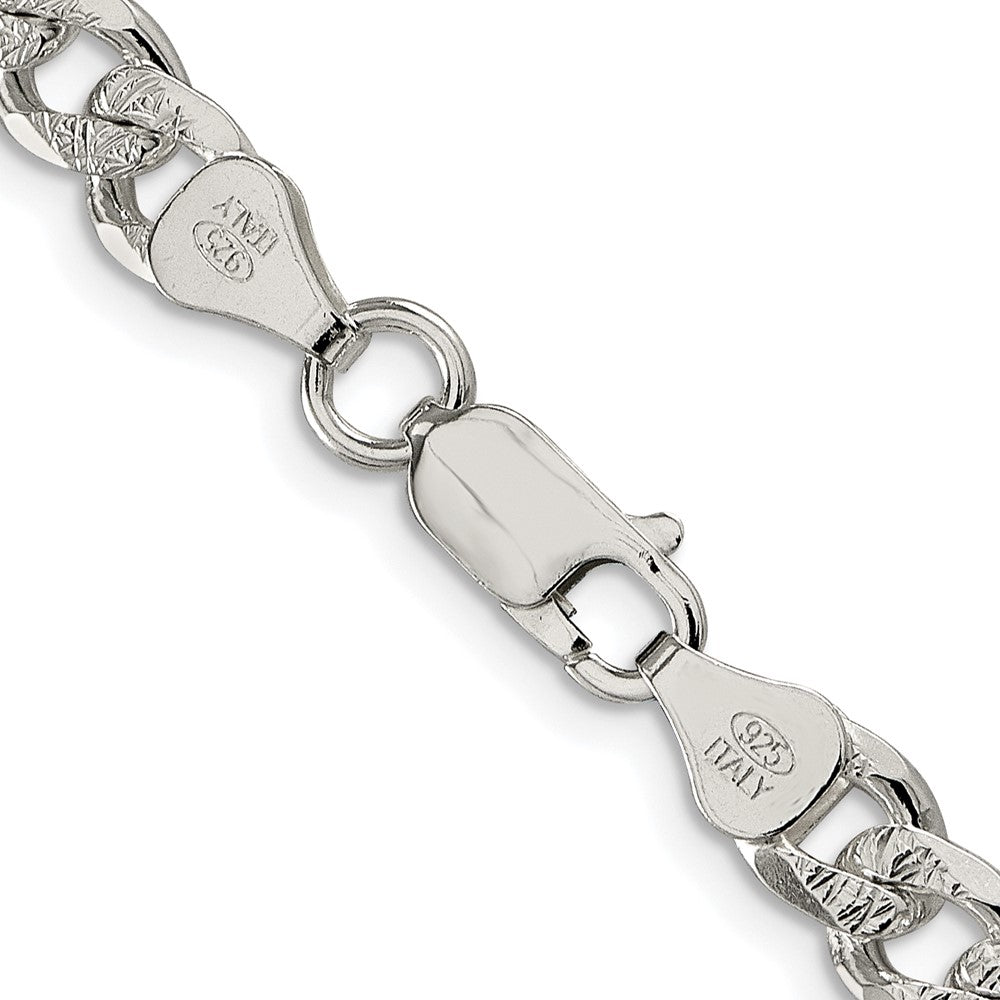 Sterling Silver Rhodium-plated 7mm Pavé Curb Chain