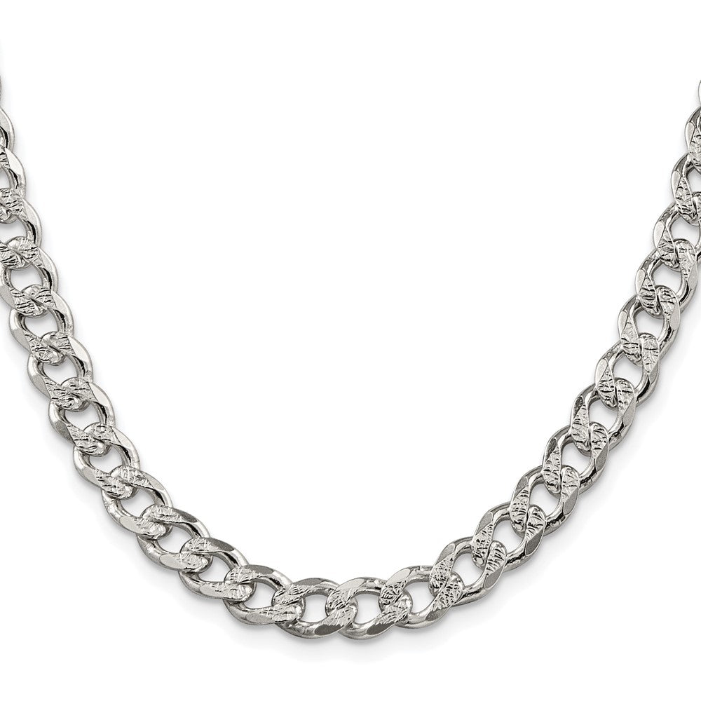 Sterling Silver Rhodium-plated 7.5mm Pavé Curb Chain