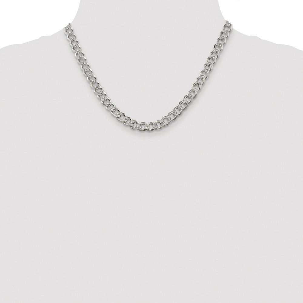 Sterling Silver Rhodium-plated 7.5mm Pavé Curb Chain