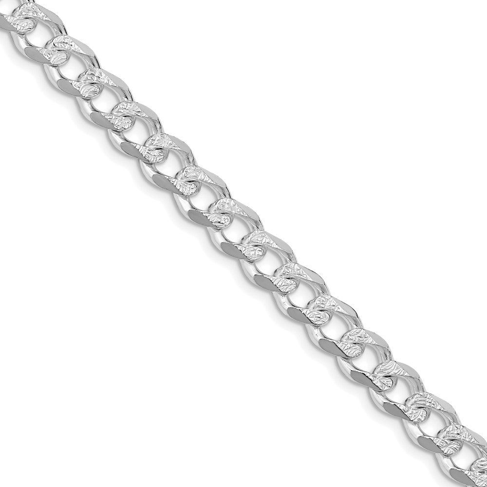 Sterling Silver Rhodium-plated 7.5mm Pavé Curb Chain