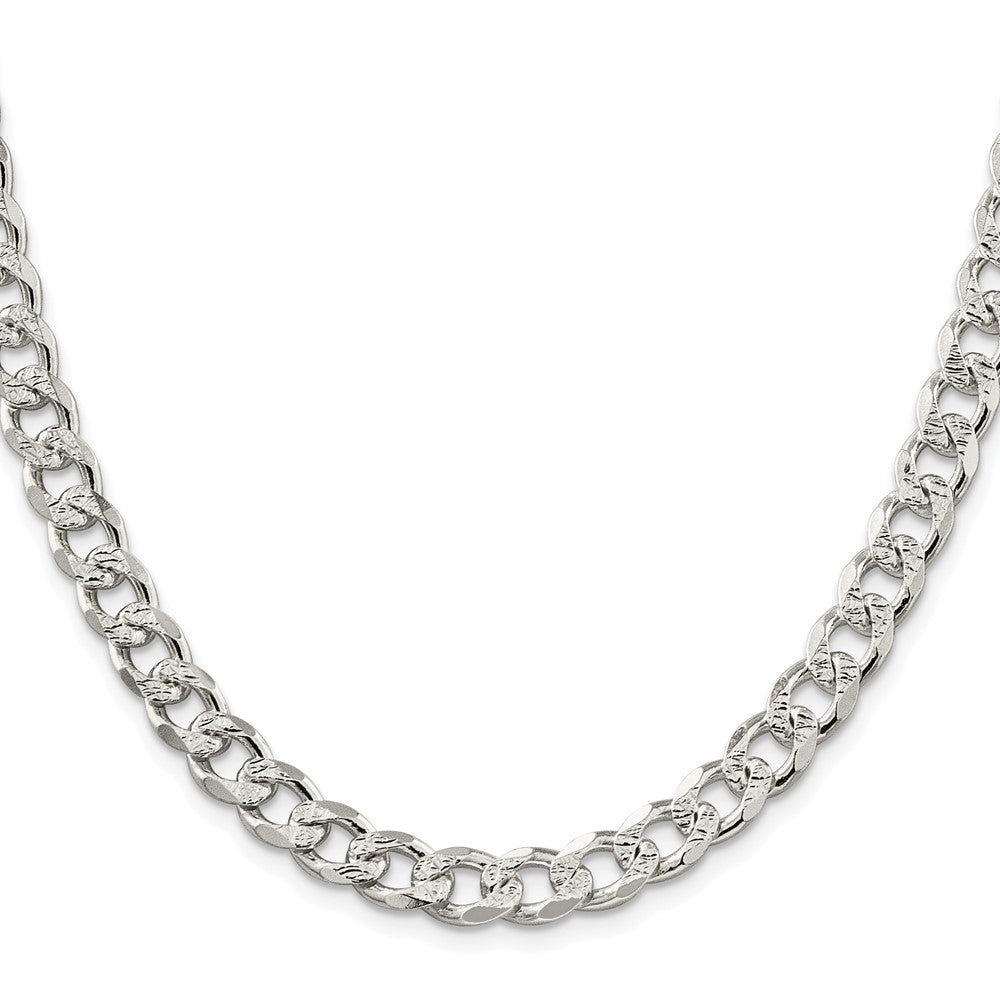 Sterling Silver Rhodium-plated 8.3mm Pavé Curb Chain