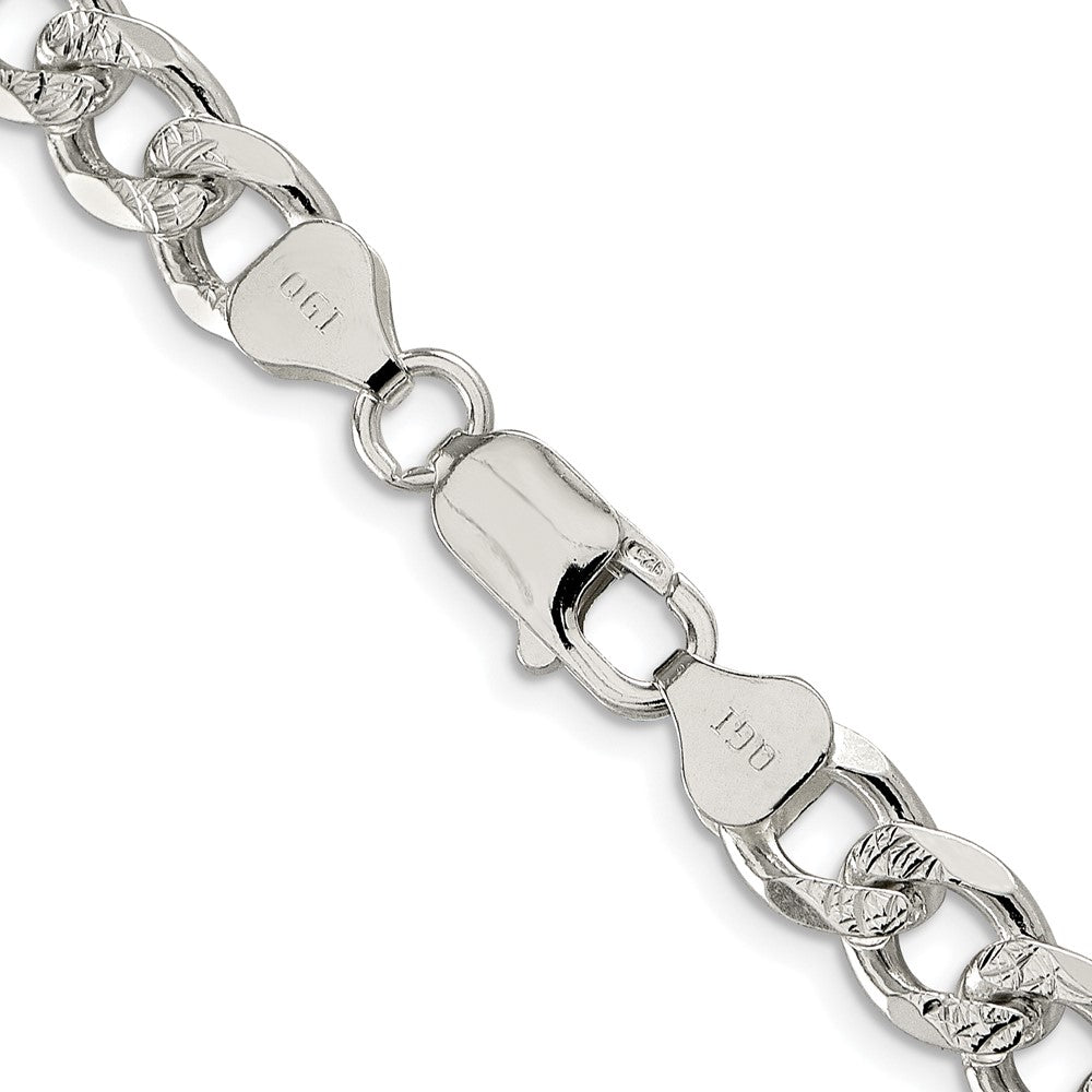 Sterling Silver Rhodium-plated 8.3mm Pavé Curb Chain