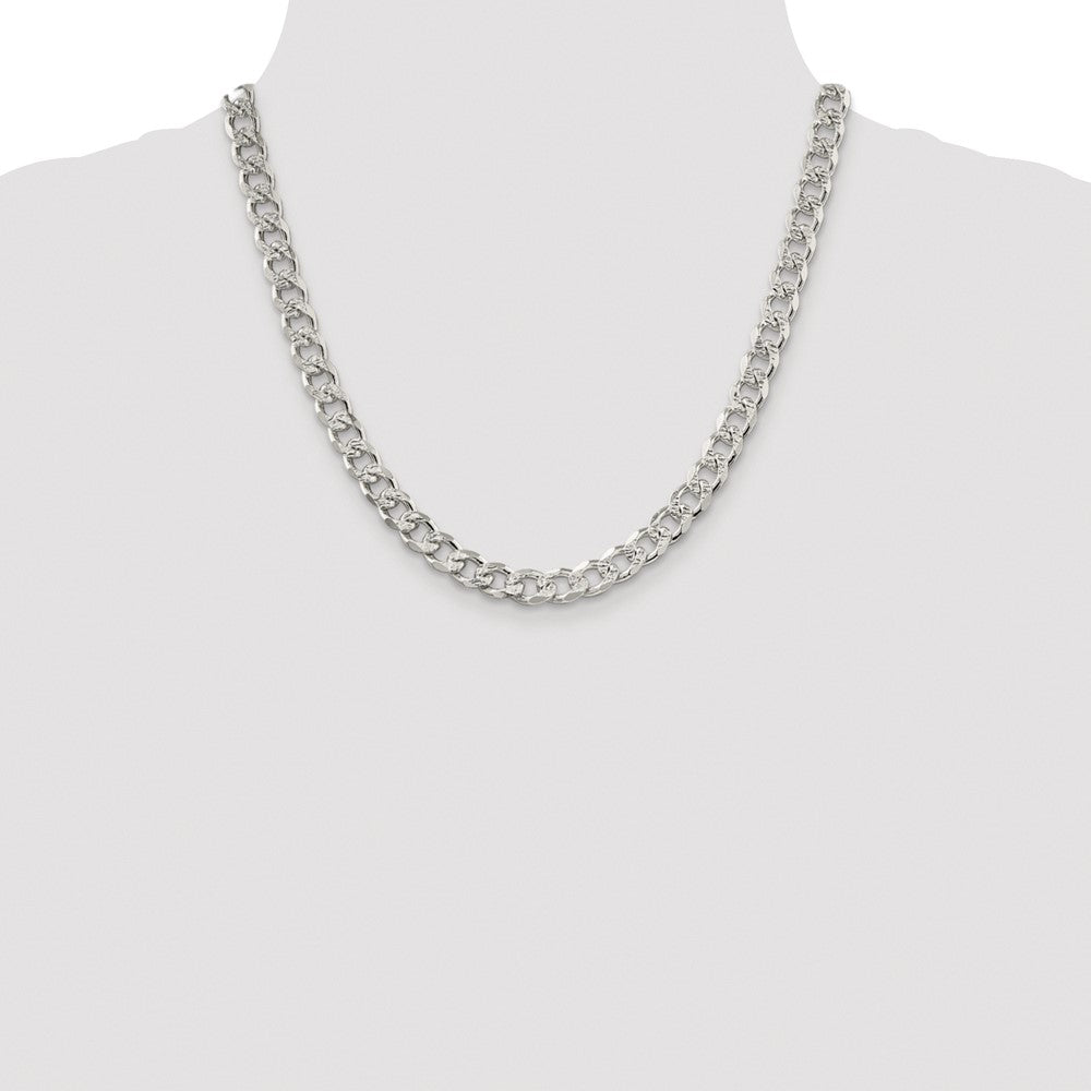 Sterling Silver Rhodium-plated 8.3mm Pavé Curb Chain