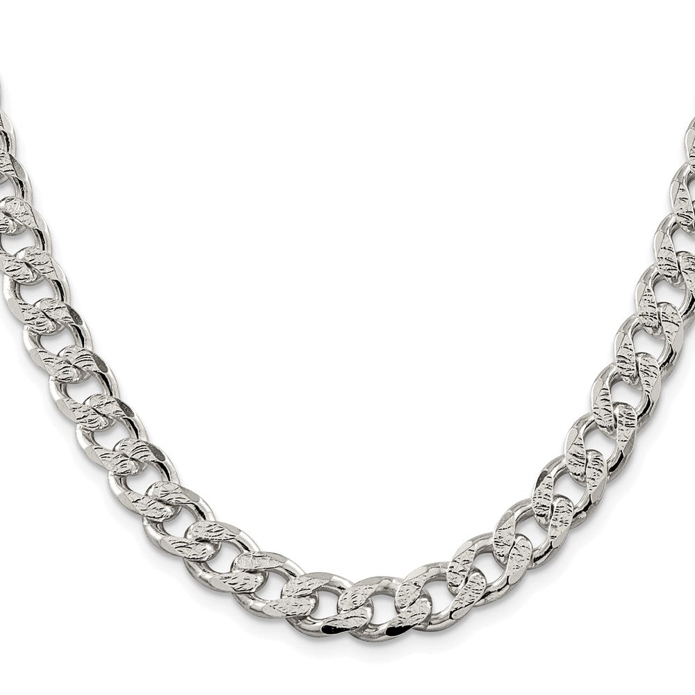 Sterling Silver Rhodium-plated 9.3mm Pavé Curb Chain