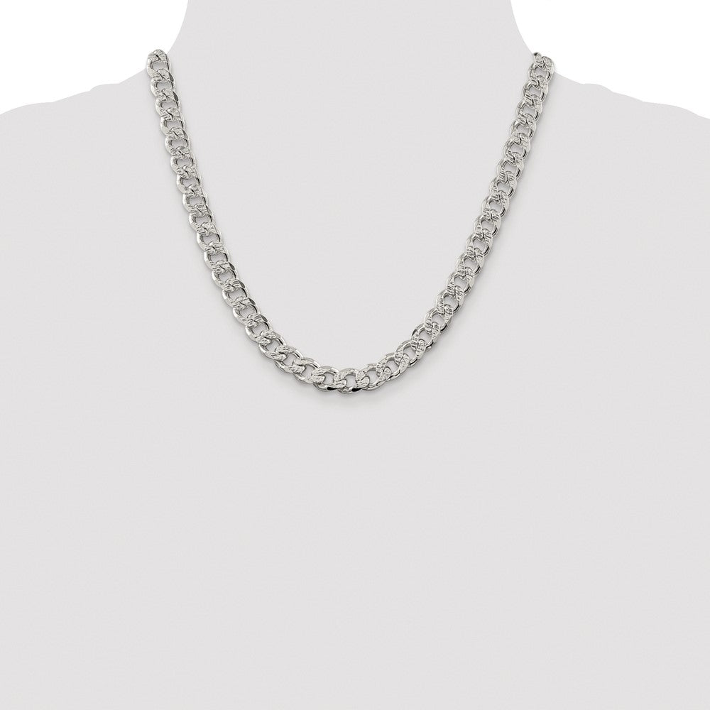 Sterling Silver Rhodium-plated 9.3mm Pavé Curb Chain