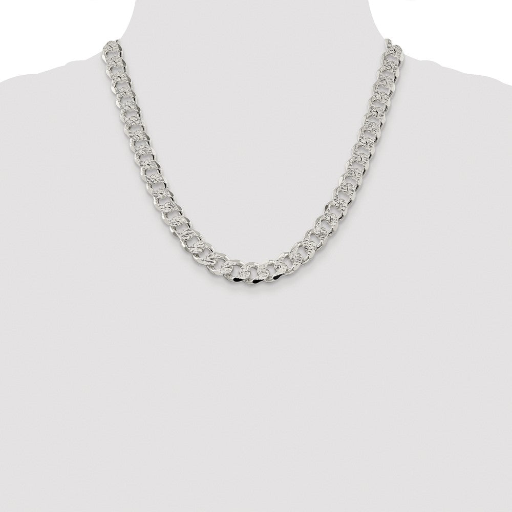 Sterling Silver Rhodium-plated 11.0mm Pavé Curb Chain