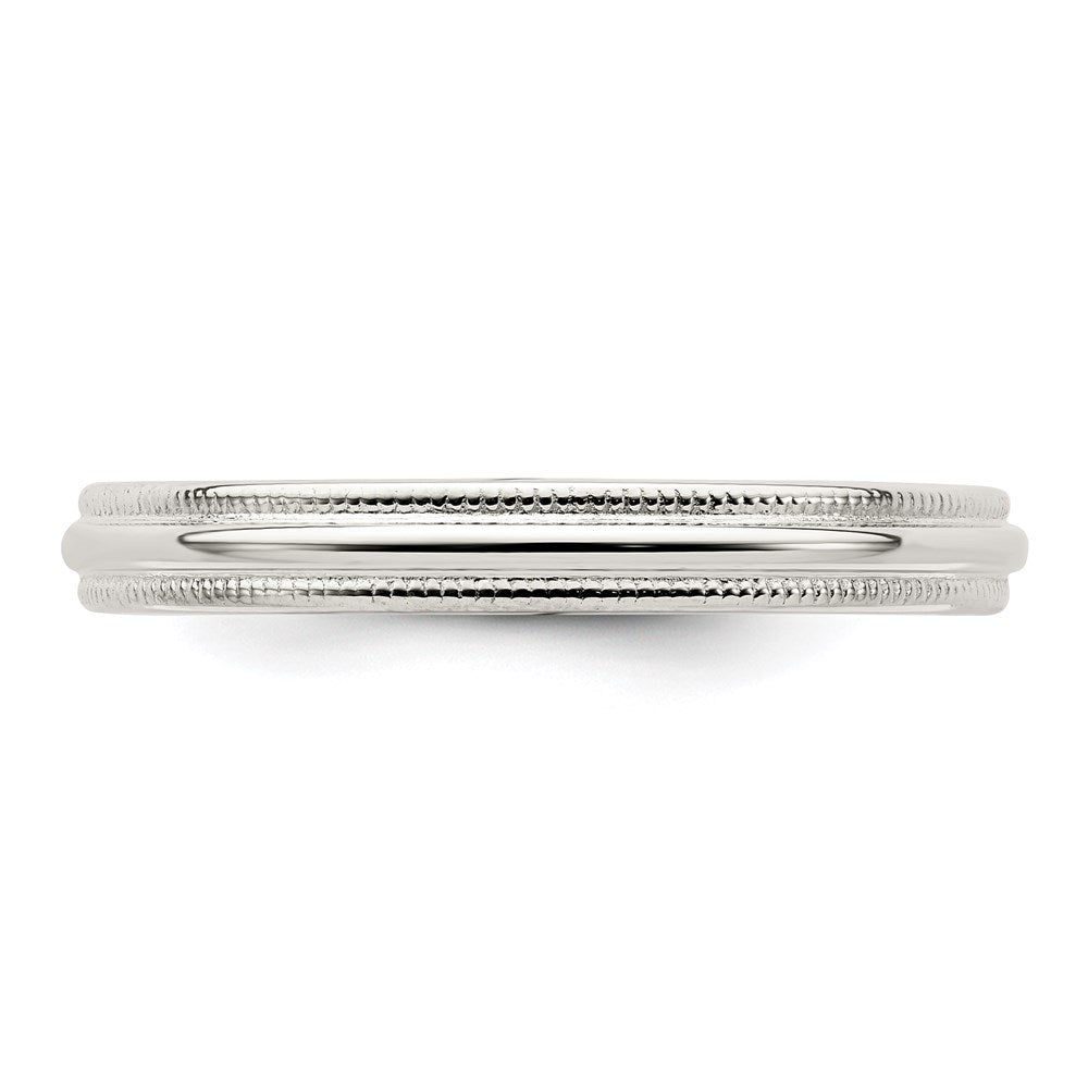 Sterling Silver Rhodium-plated 3mm Comfort Fit Milgrain Band