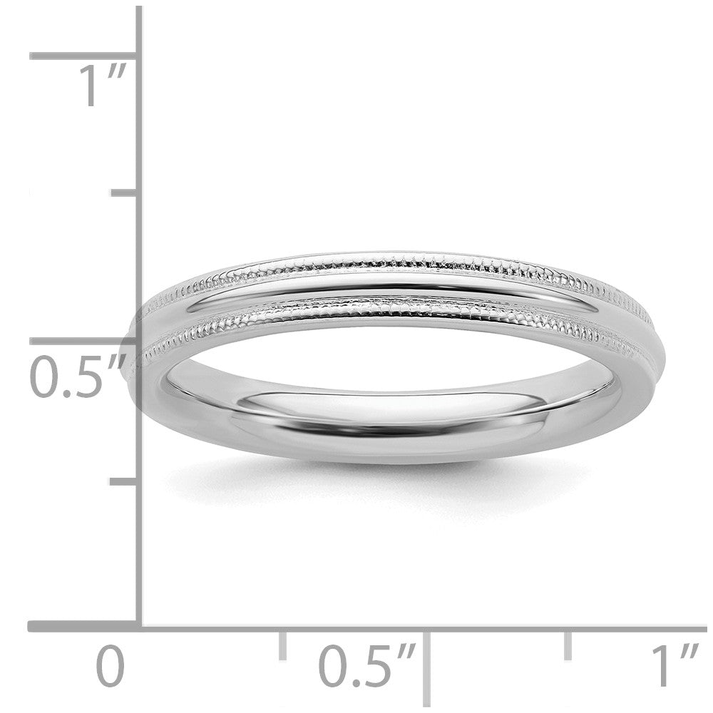 Sterling Silver Rhodium-plated 3mm Comfort Fit Milgrain Band