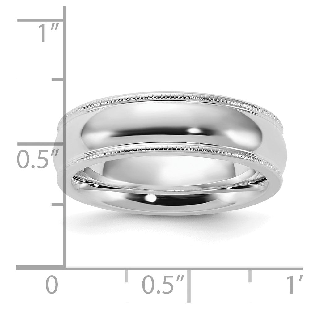 Sterling Silver Rhodium-plated 6mm Comfort Fit Milgrain Band