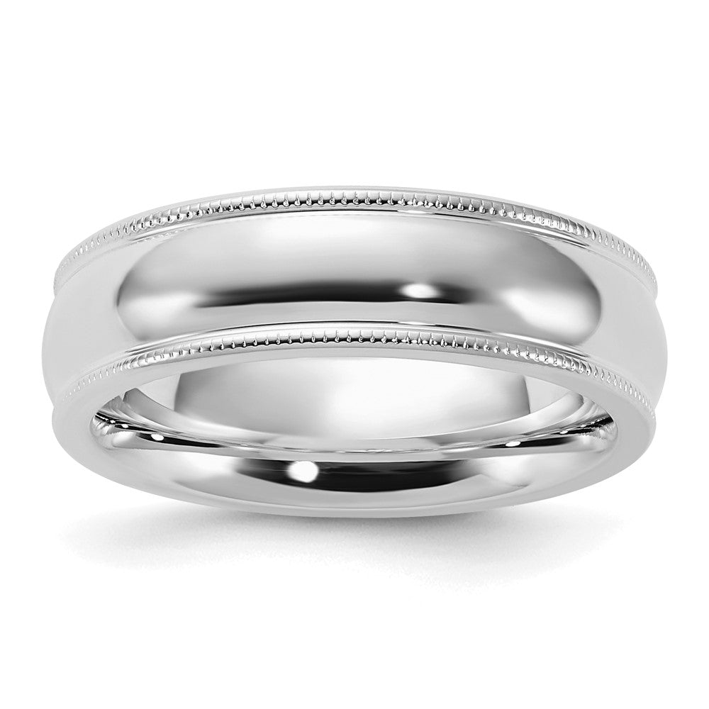 Sterling Silver Rhodium-plated 6mm Comfort Fit Milgrain Band