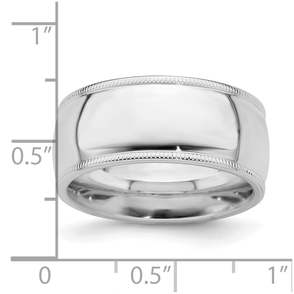 Sterling Silver Rhodium-plated 9mm Comfort Fit Milgrain Band