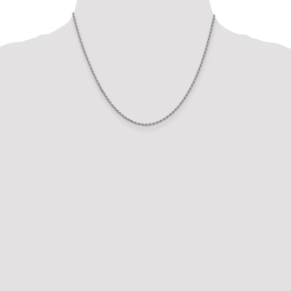 Sterling Silver Rhodium-plated 1.7mm Diamond-cut Rope Chain w/ ext.