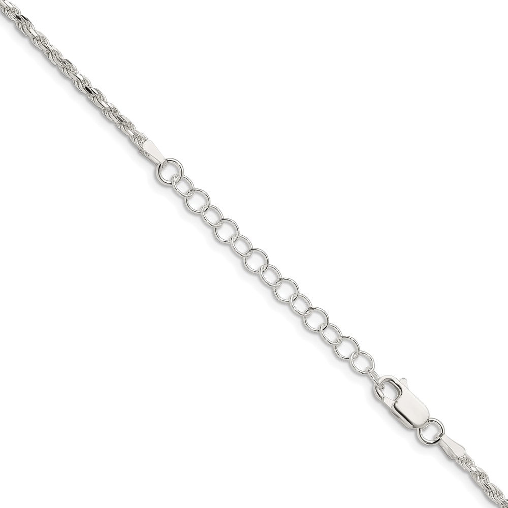 Sterling Silver 2.25mm Diamond-cut Rope Chain w/ ext.