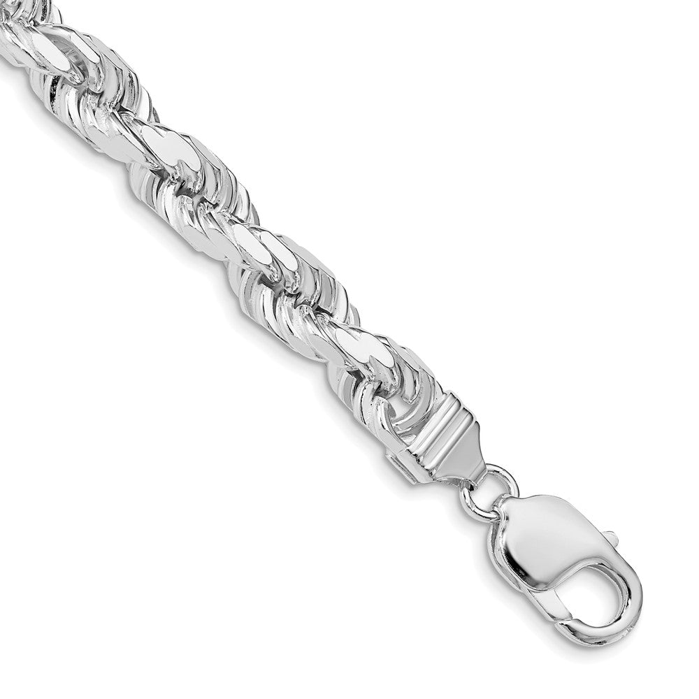 Sterling Silver Rhodium-plated 7.8mm Diamond-cut Rope Chain