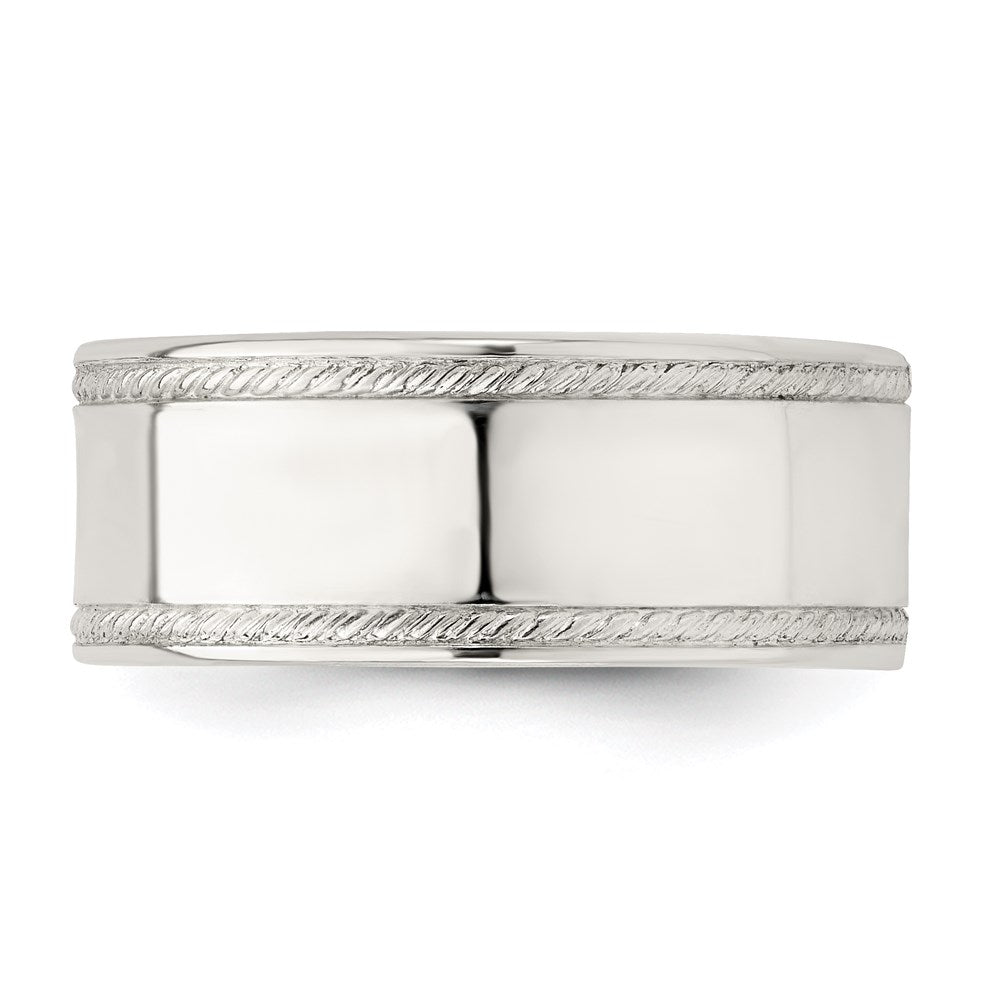 Sterling Silver 8mm Designed Edge Band