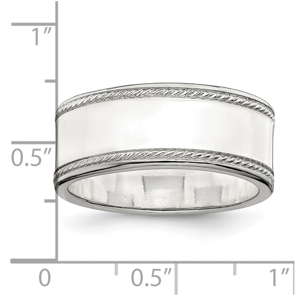 Sterling Silver 8mm Designed Edge Band