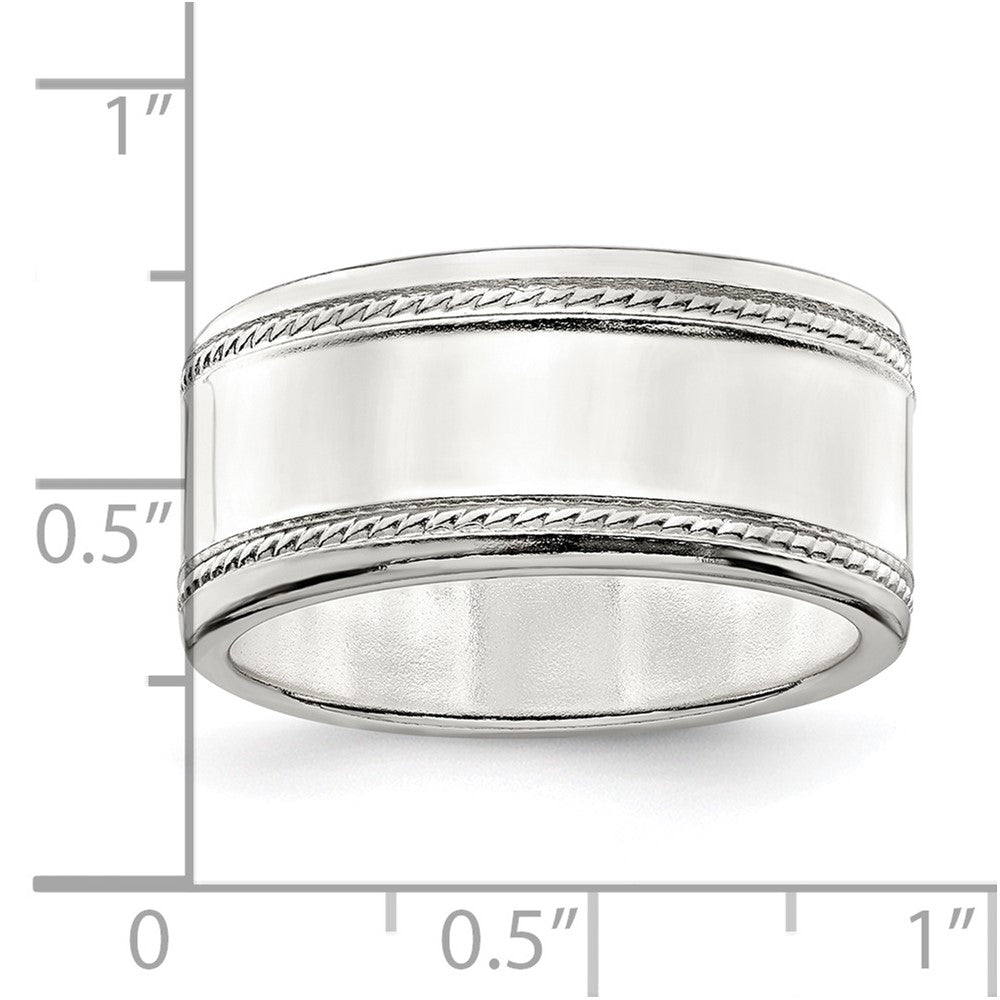 Sterling Silver 9.5mm Designed Edge Band