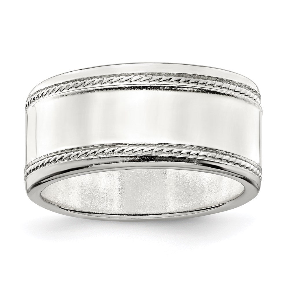 Sterling Silver 9.5mm Designed Edge Band