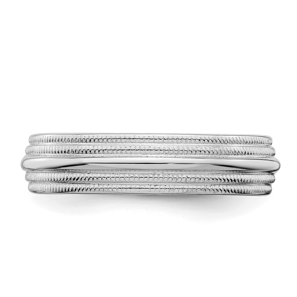 Sterling Silver Rh-plated 5mm Comfort Fit Double Milgrain Band
