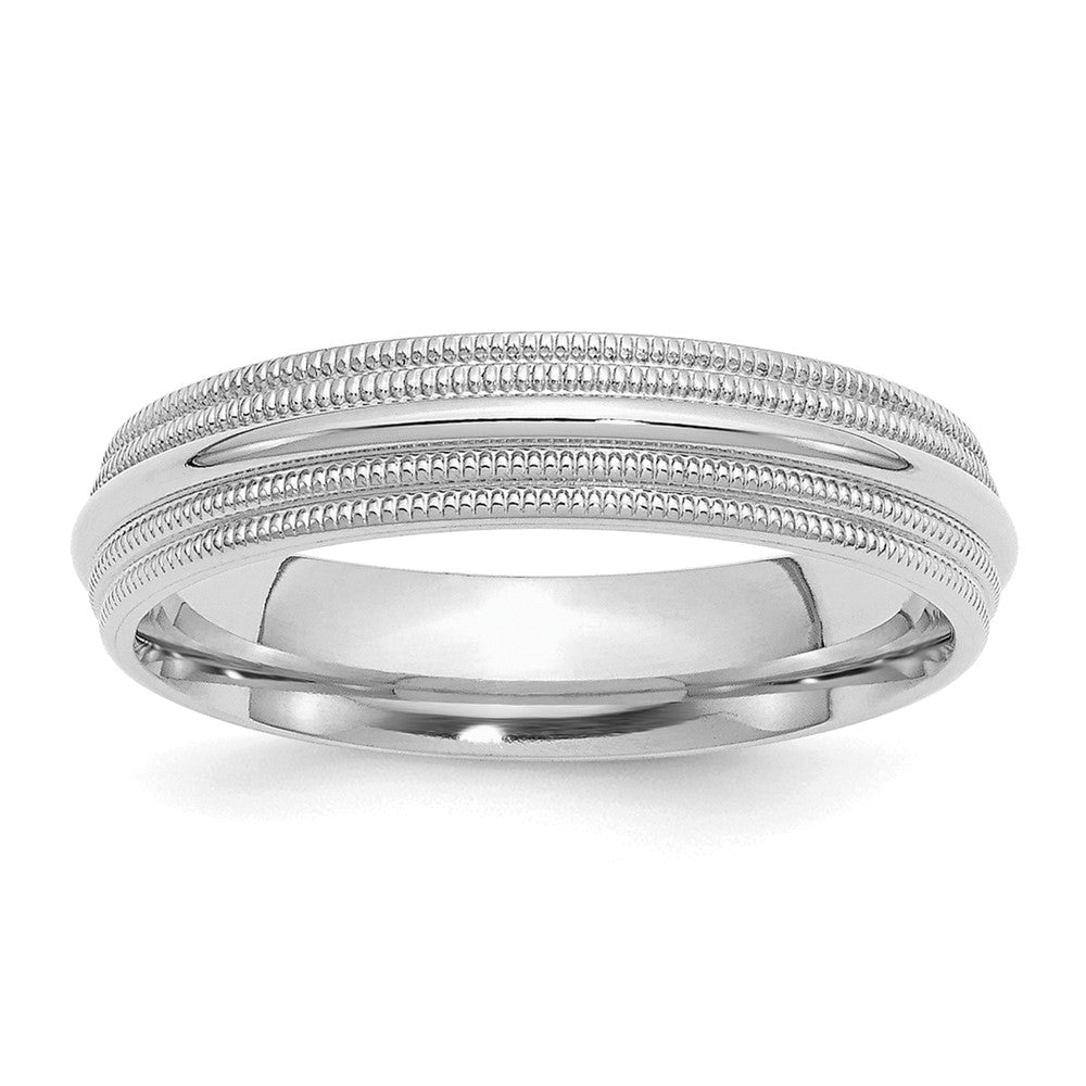Sterling Silver Rh-plated 5mm Comfort Fit Double Milgrain Band