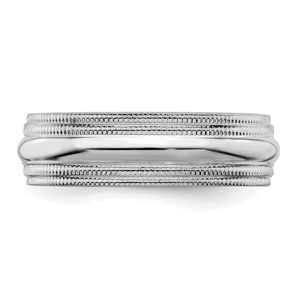 Sterling Silver Rhodium 6mm Comfort Fit Double Milgrain Band