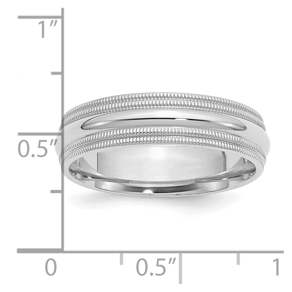 Sterling Silver Rhodium 6mm Comfort Fit Double Milgrain Band