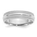 Sterling Silver Rhodium 6mm Comfort Fit Double Milgrain Band