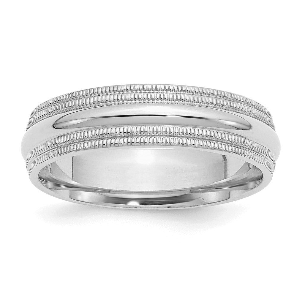 Sterling Silver Rhodium 6mm Comfort Fit Double Milgrain Band