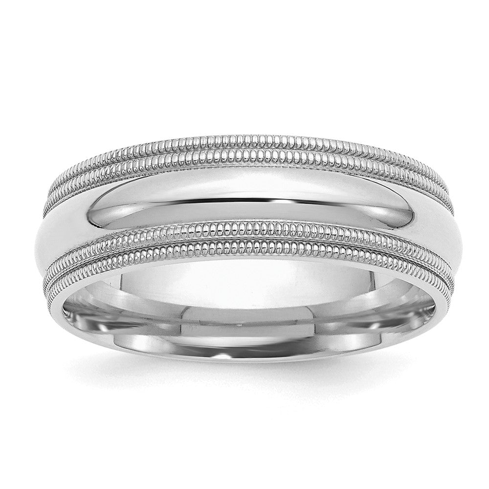 Sterling Silver Rh-plated 7mm Comfort Fit Double Milgrain Band