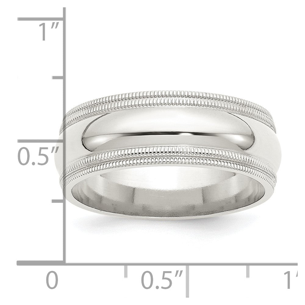 Sterling Silver 8mm Comfort Fit Double Milgrain Band