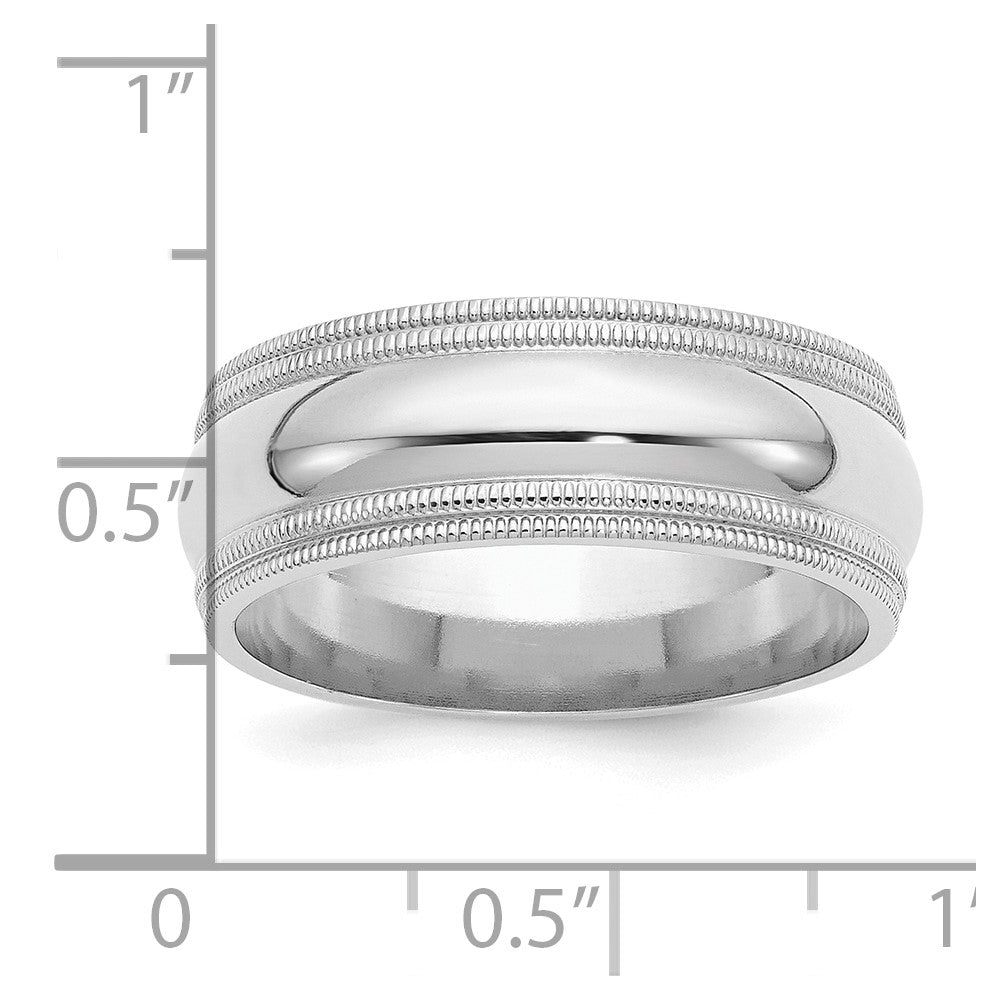Sterling Silver Rh-plated 8mm Comfort Fit Double Milgrain Band