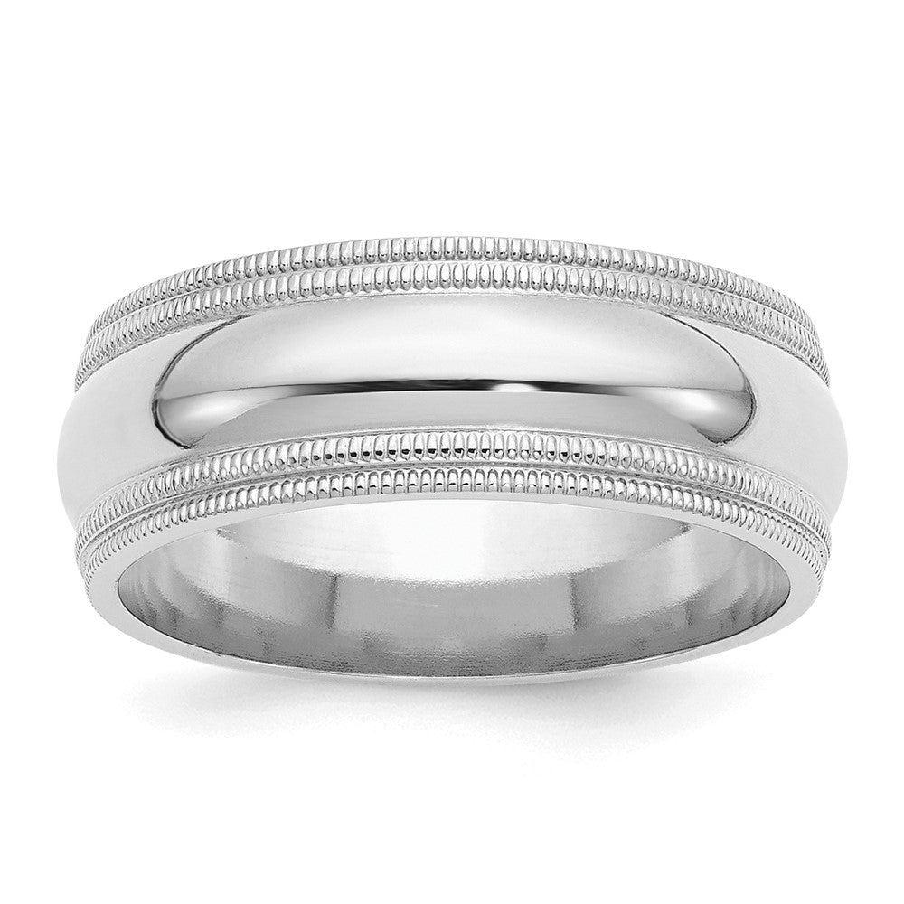 Sterling Silver Rh-plated 8mm Comfort Fit Double Milgrain Band