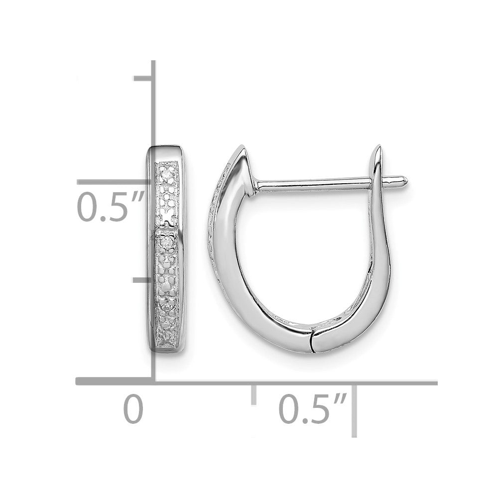 Sterling Silver Rhodium Diamond Hinged Hoop Earrings