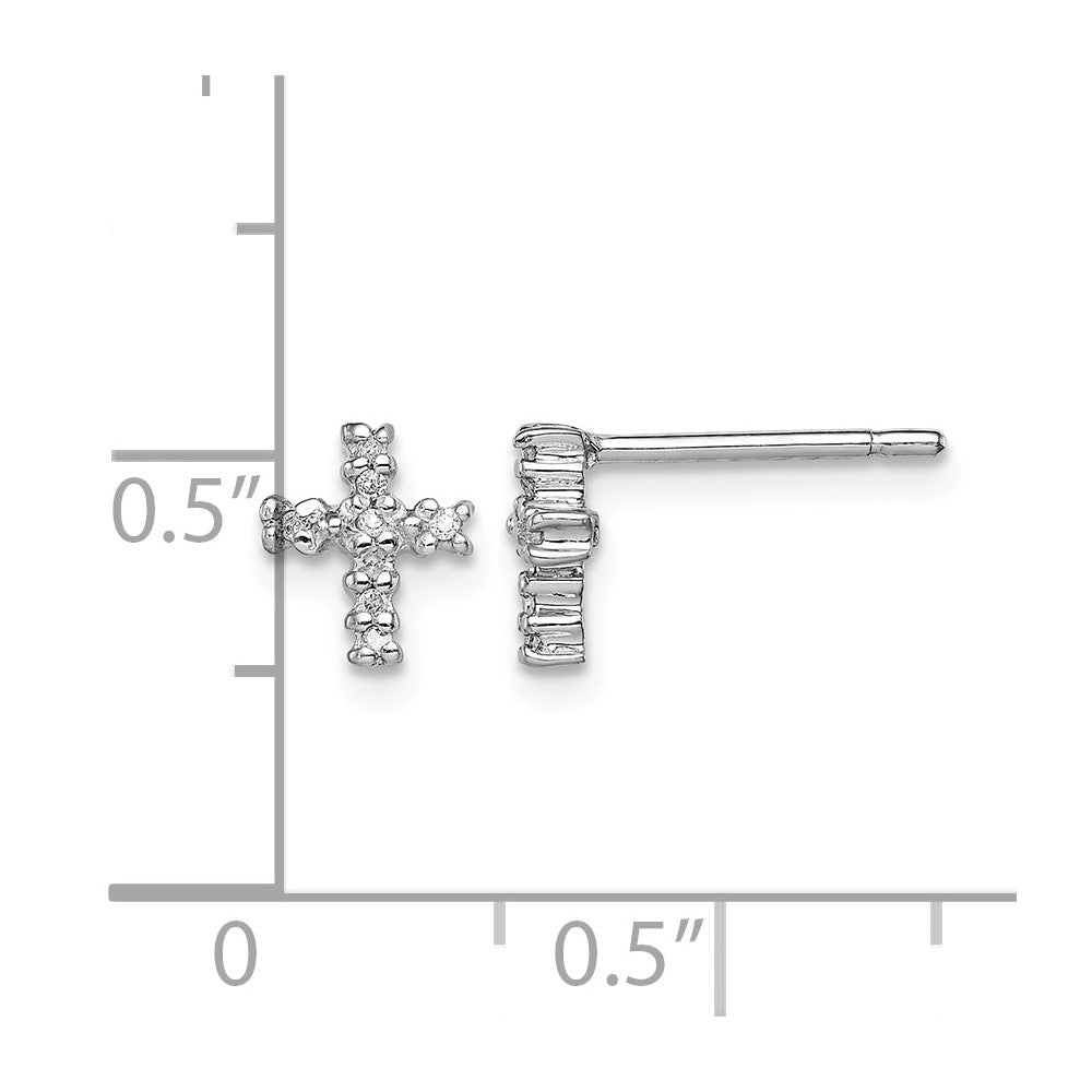 Sterling Silver Rhodium Diamond Cross Post Earrings