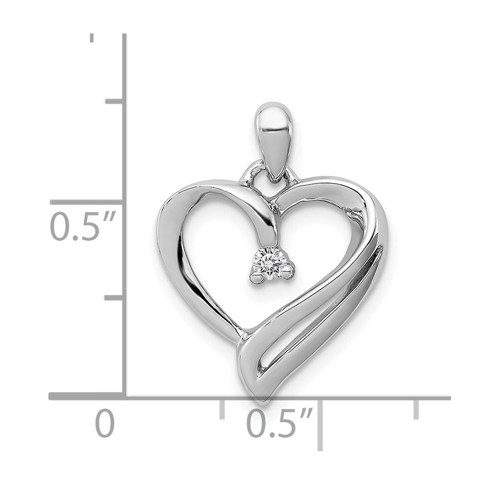 Sterling Silver Rhodium Diam. Heart Pendant