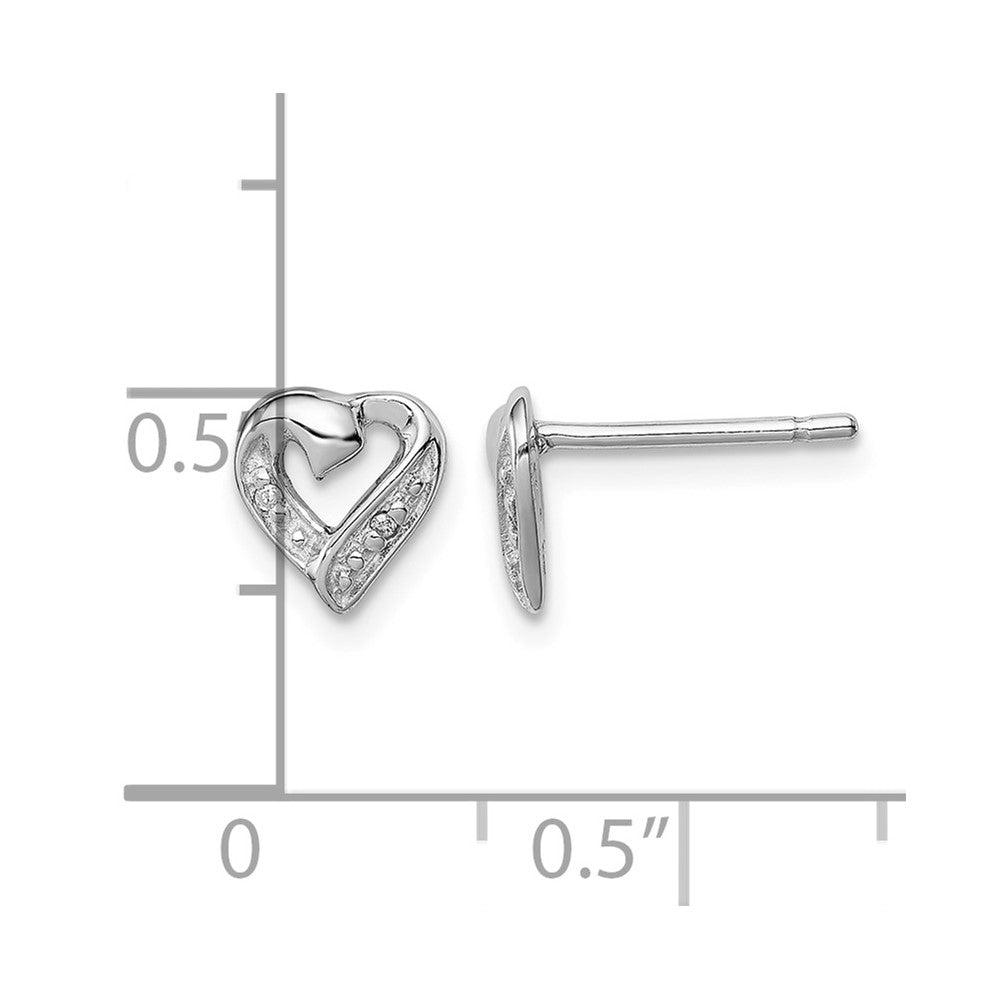 Sterling Silver Rhodium Diamond Heart Post Earrings