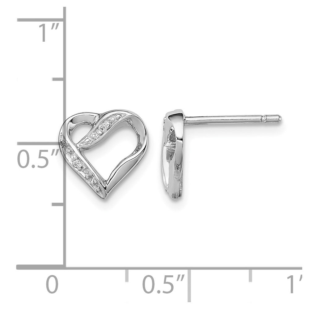 Sterling Silver Rhodium Diamond Heart Post Earrings